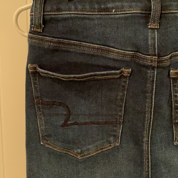 American Eagle 2 Hi Rise Mini Jean Skirt Next Level Stretch Dark Denim blue - Picture 8 of 9